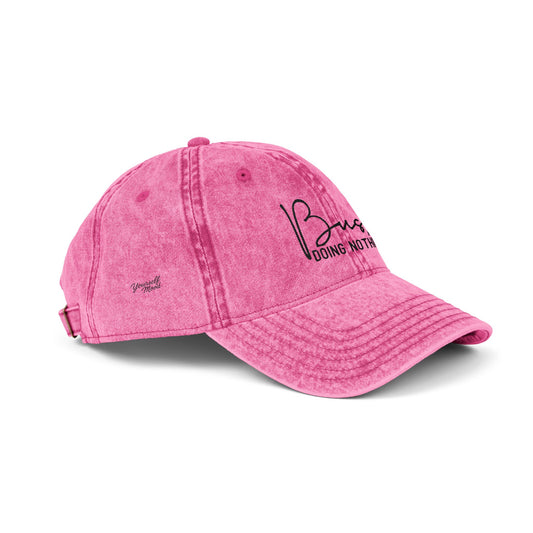 Busy Doing Nothing Embroidered Vintage Cap - Pink Washed Baseball Hat