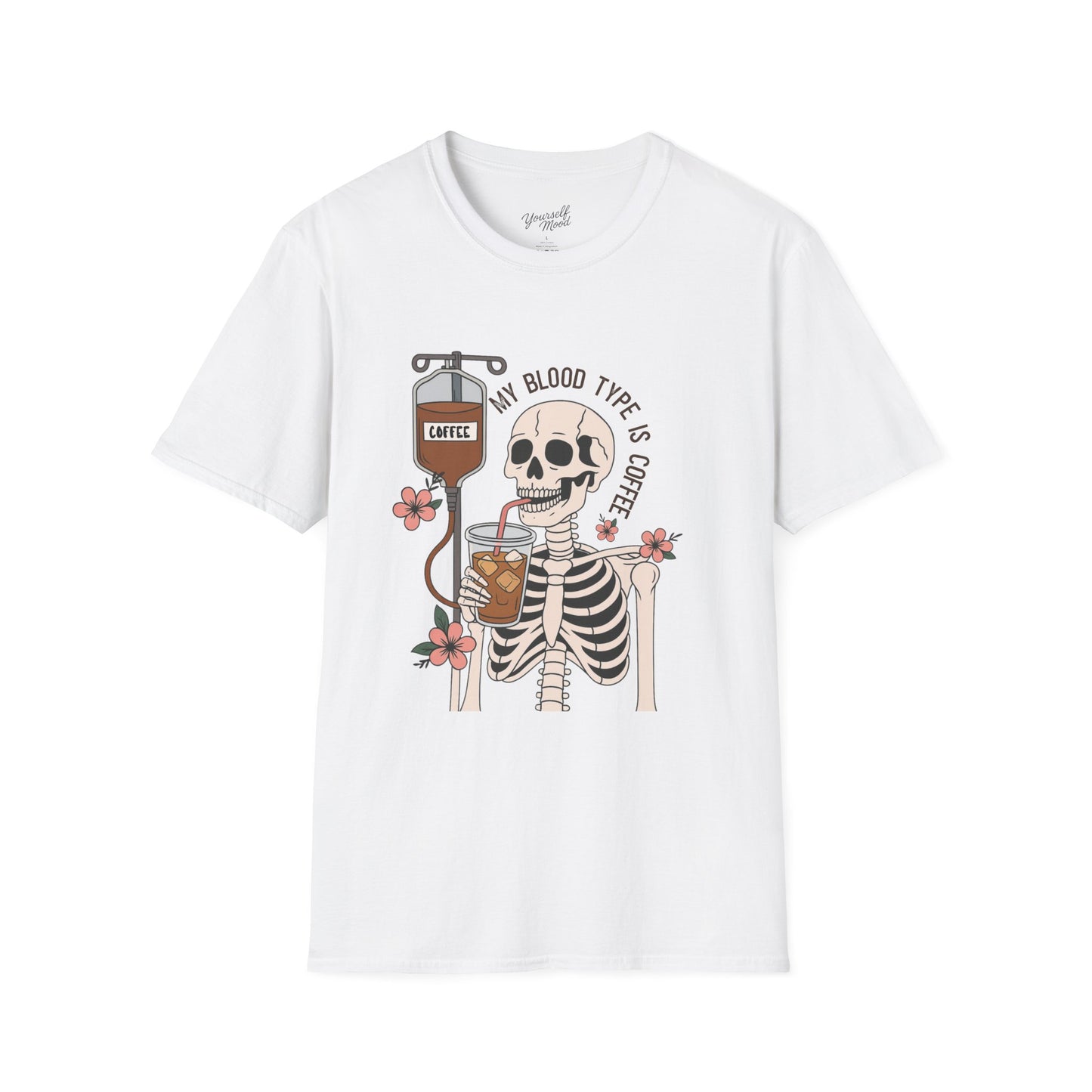 Coffee Lover Skeleton T-Shirt, Unisex Softstyle Tee, Halloween Outfit