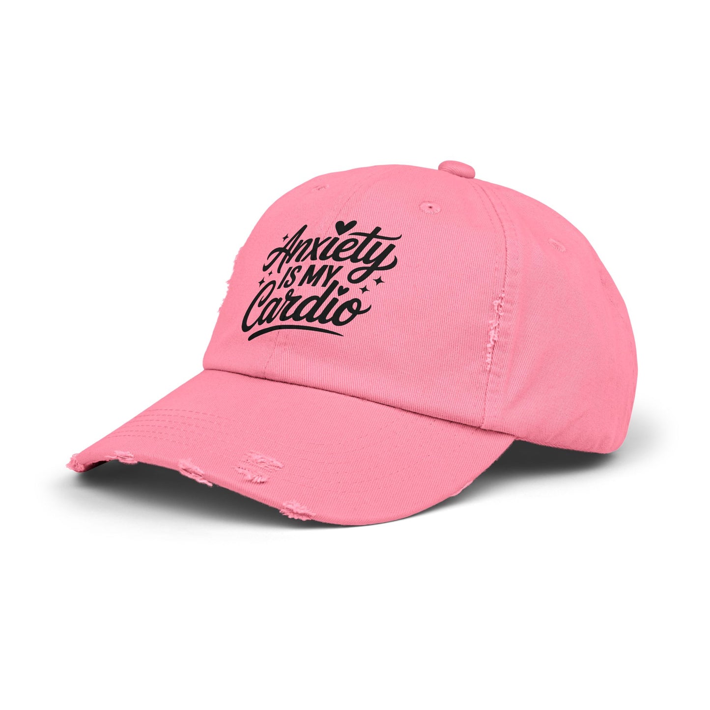 Unisex Distressed Cap with 'Anxiety is My Cardio' -