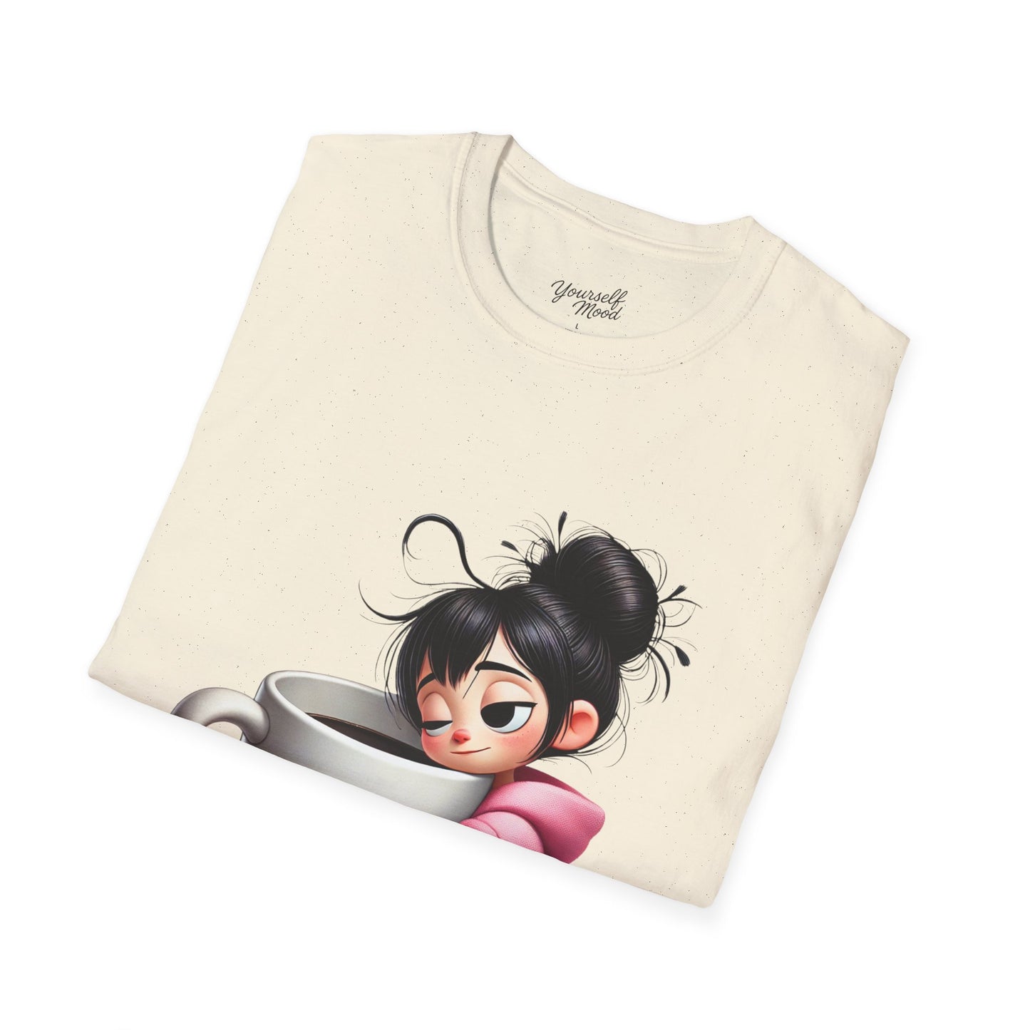 Cozy Graphic Tee with Cute Character, Tshirt for Coffee Lovers