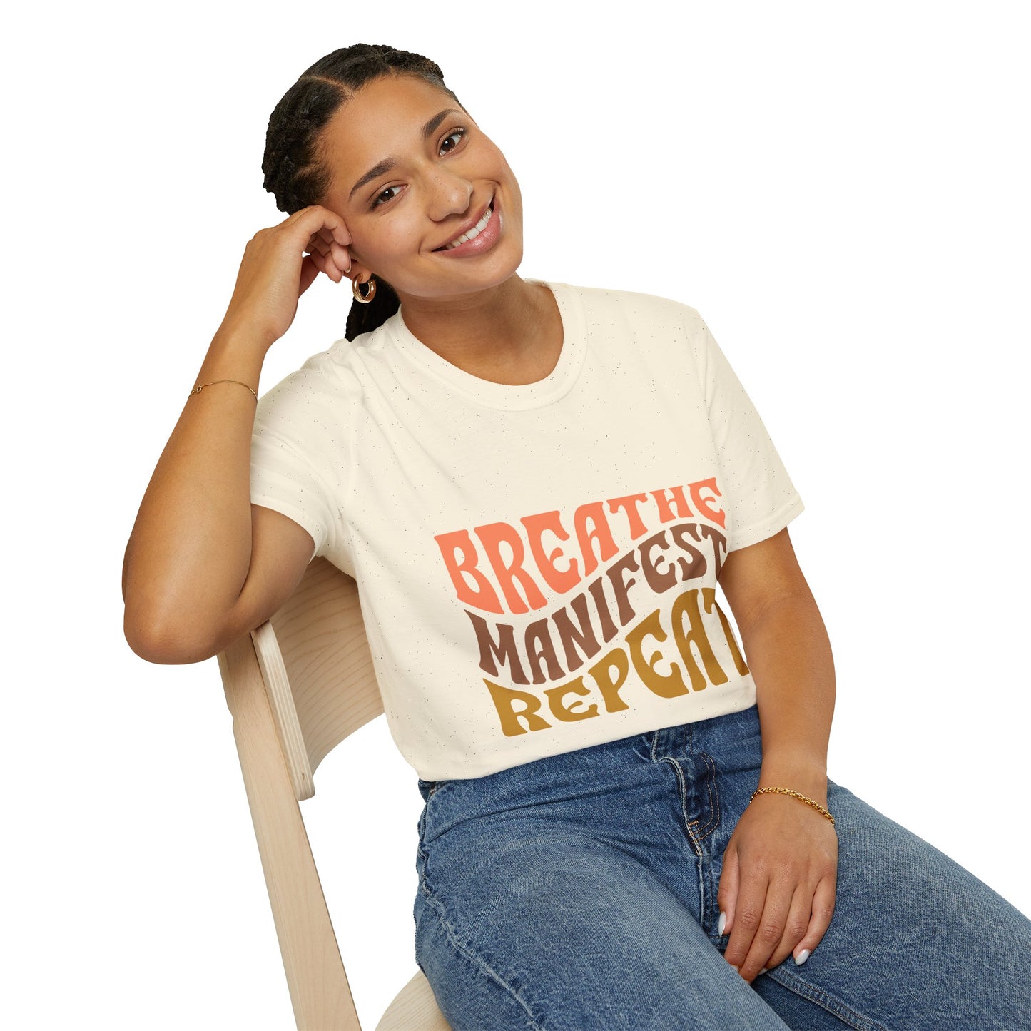 Breathe Manifest Repeat unisex T-Shirt, Positive Vibes, Tee.