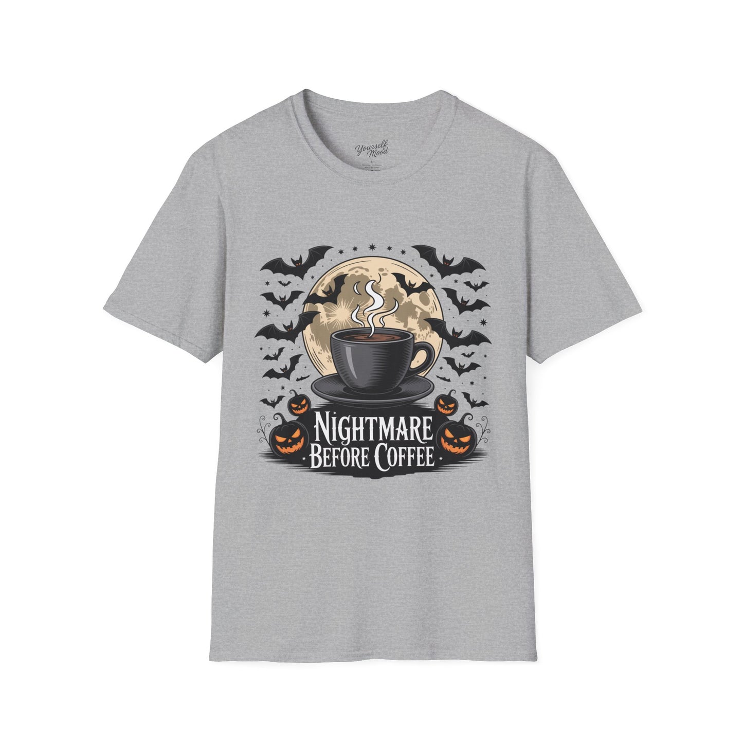 Nightmare Before Coffee T-Shirt, Unisex Softstyle Tee, Halloween Shirt, Coffee Lover Gift, Spooky Vibes Apparel
