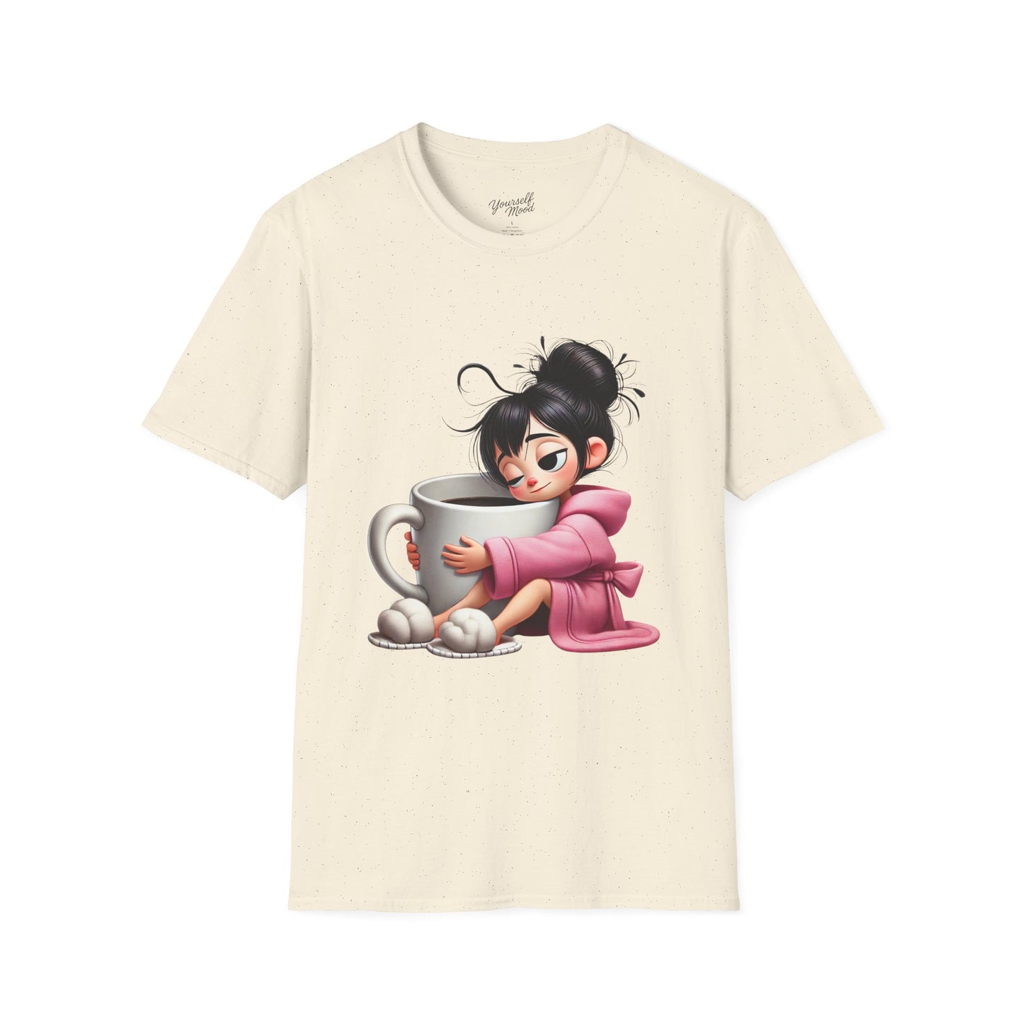 Cozy Graphic Tee with Cute Character, Tshirt for Coffee Lovers