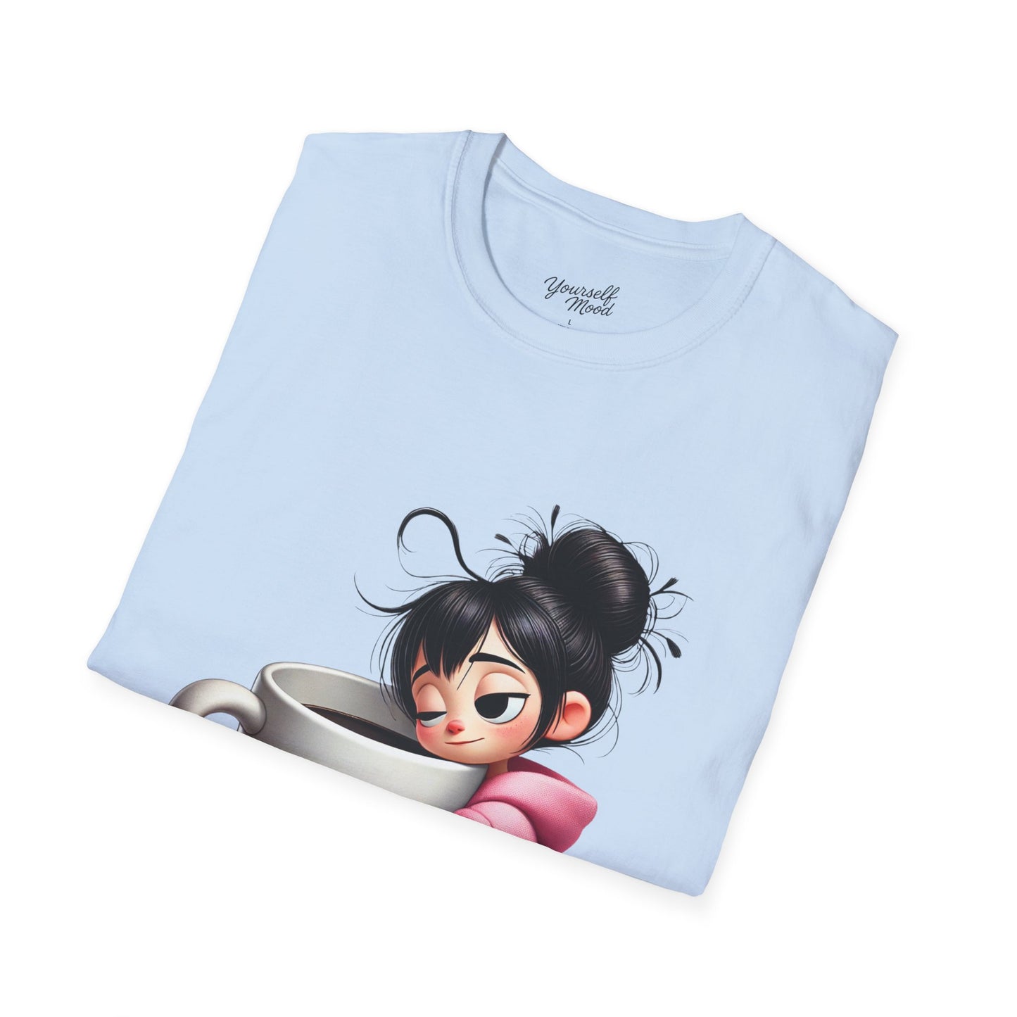 Cozy Graphic Tee with Cute Character, Tshirt for Coffee Lovers