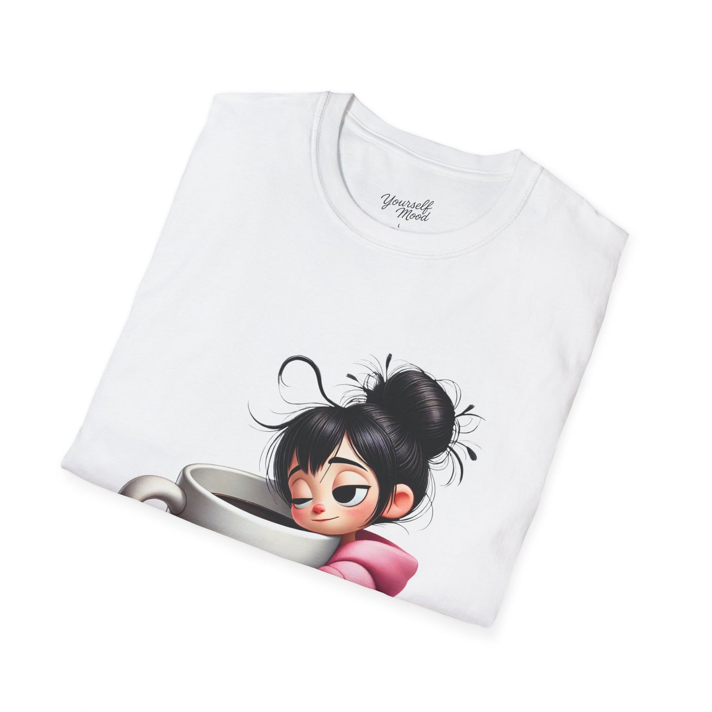 Cozy Graphic Tee with Cute Character, Tshirt for Coffee Lovers