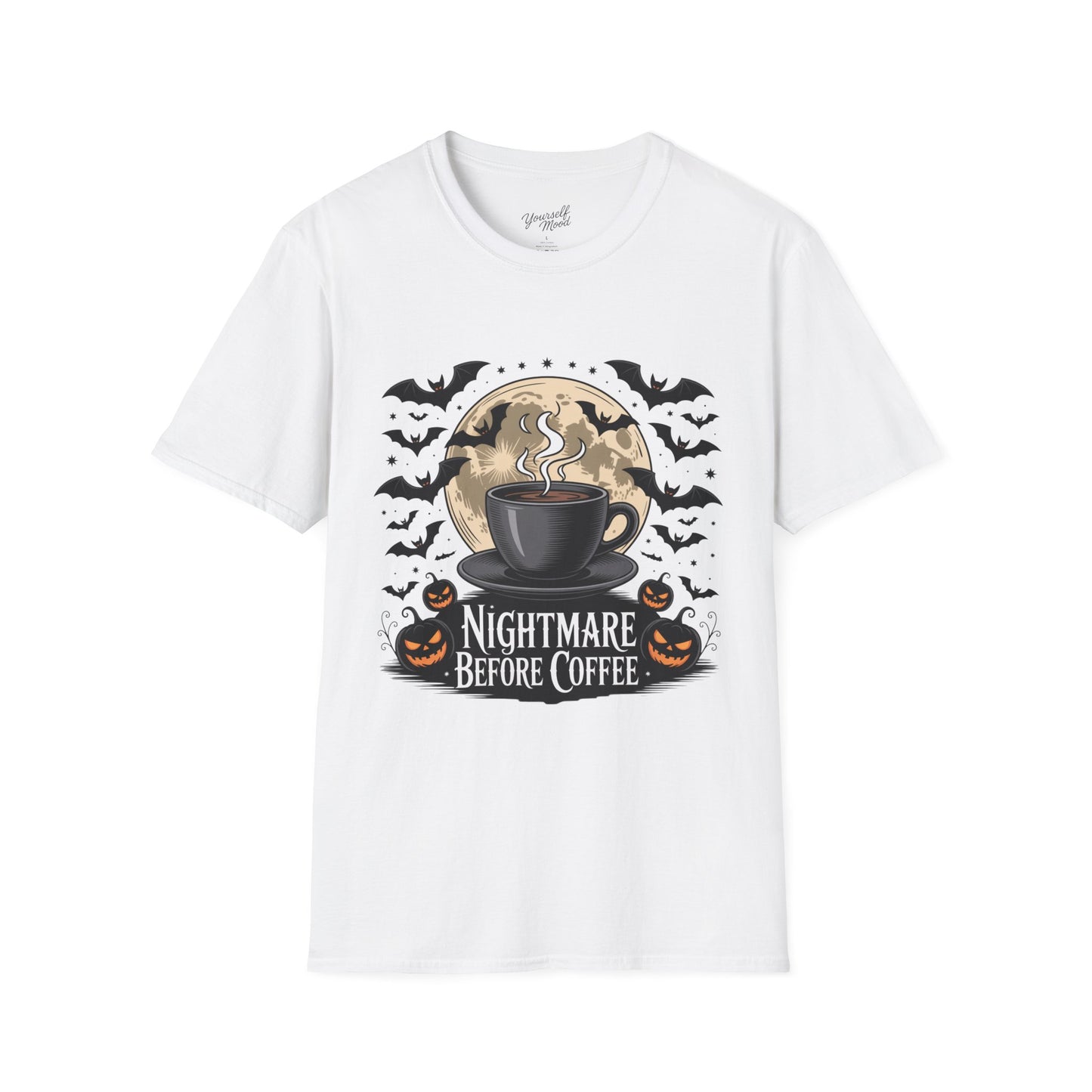 Nightmare Before Coffee T-Shirt, Unisex Softstyle Tee, Halloween Shirt, Coffee Lover Gift, Spooky Vibes Apparel