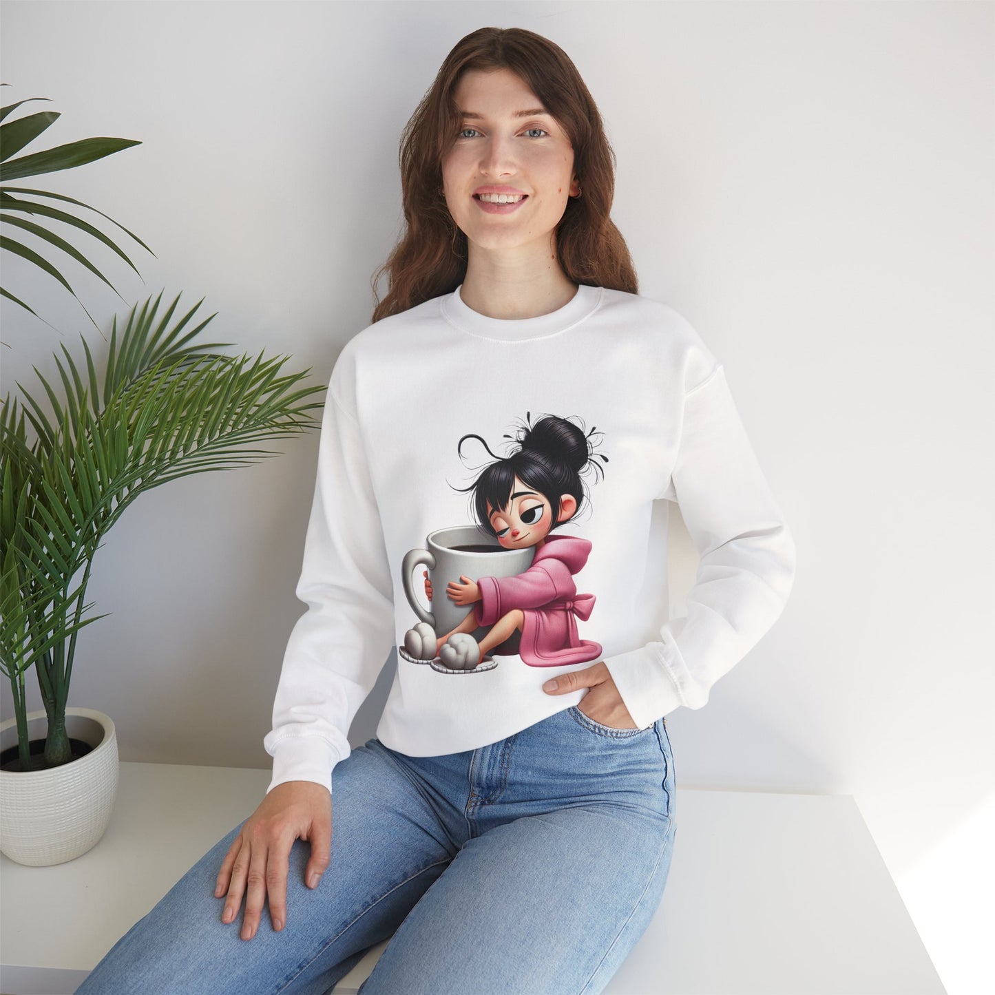 Girl Hugging Coffee - Sweatshirt