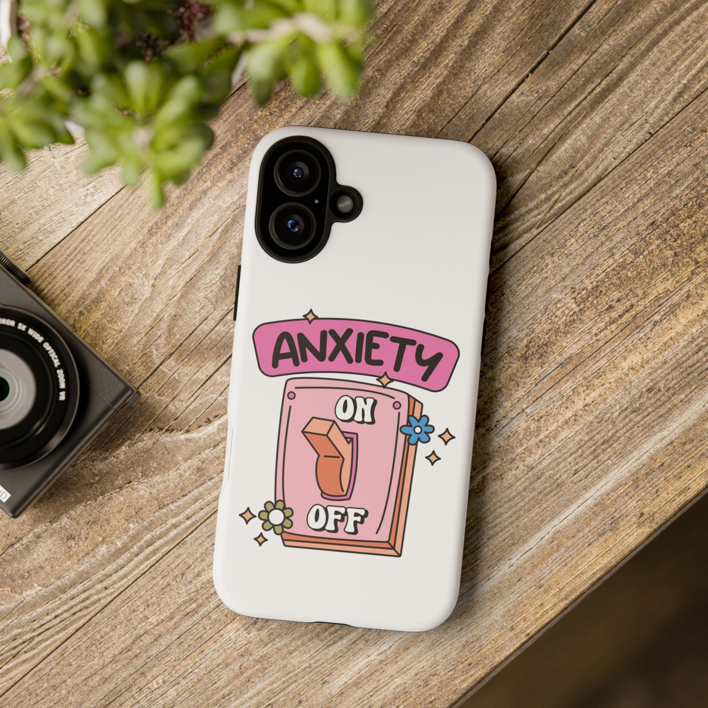 Anxiety On/Off Phone Case — Cute Pink Switch Mental Health Phone Cover
