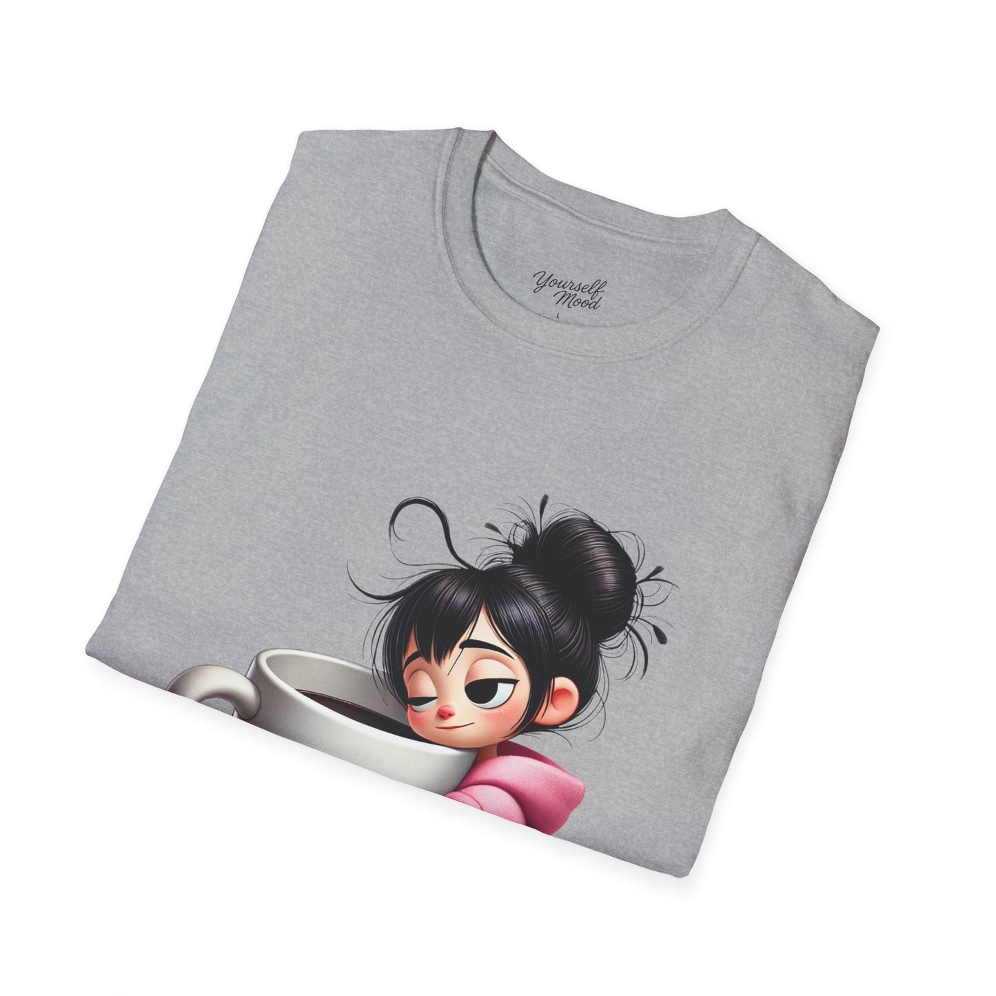Cozy Graphic Tee with Cute Character, Tshirt for Coffee Lovers