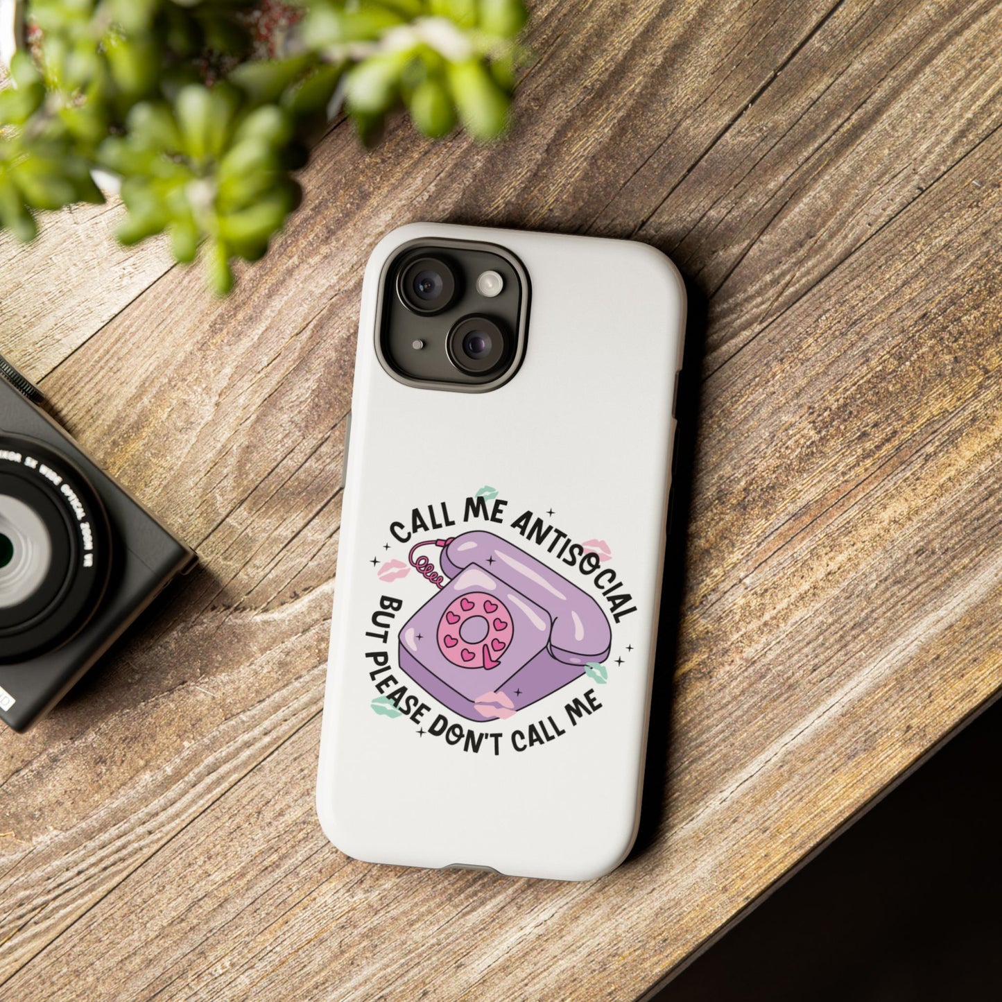 Phone Case — “Call Me Antisocial But Please Don’t Call Me” Cute Retro Telephone Design