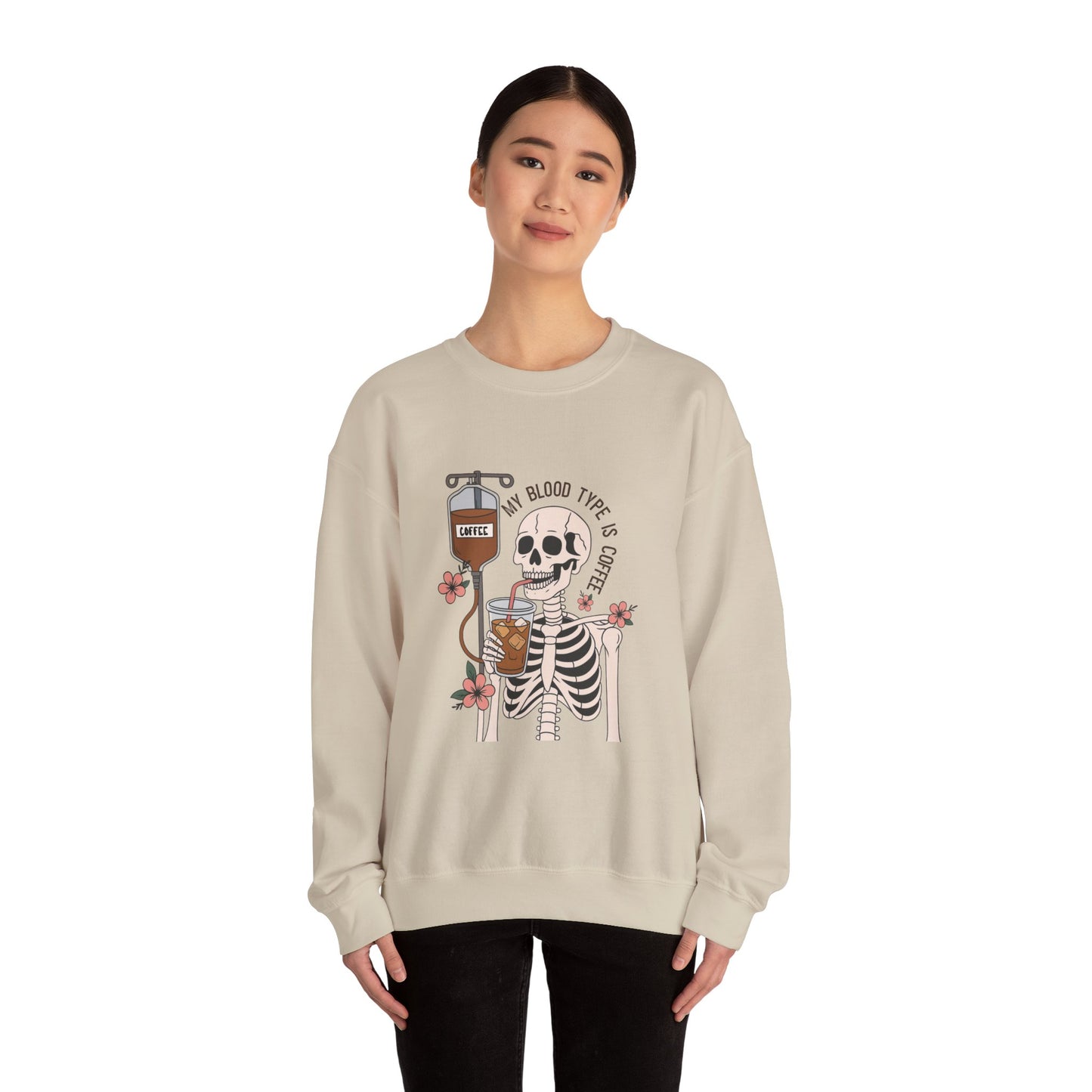 Coffee & Bones Skeleton Sweatshirt, Vintage Sweatshirt, Cute Halloween Sweatshirt