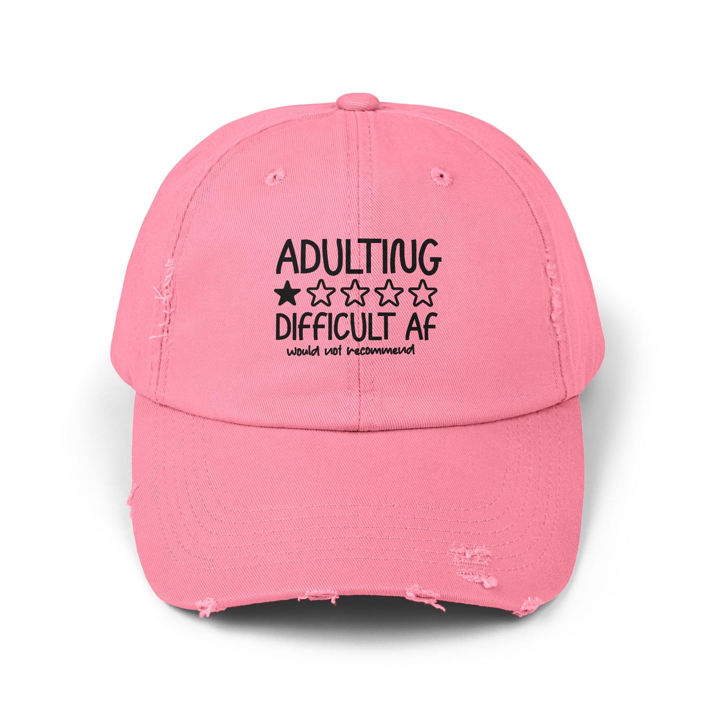 Adulting Difficult AF Distressed Cap — Funny Rating Graphic Hat