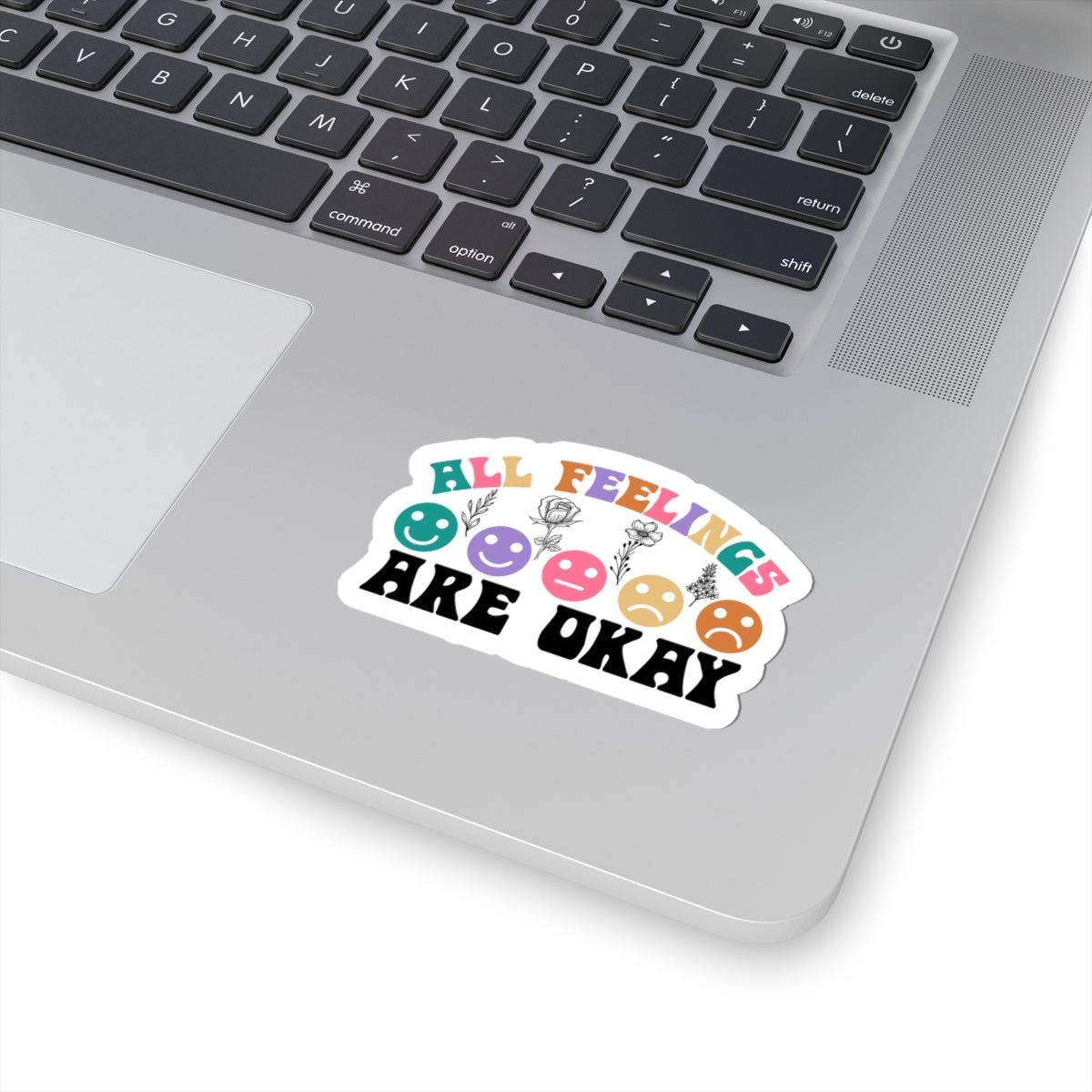 All Feelings Are Okay Kiss-Cut Sticker — Rainbow Smiley Mental Health Decal