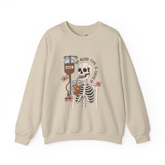 Coffee & Bones Skeleton Sweatshirt, Vintage Sweatshirt, Cute Halloween Sweatshirt