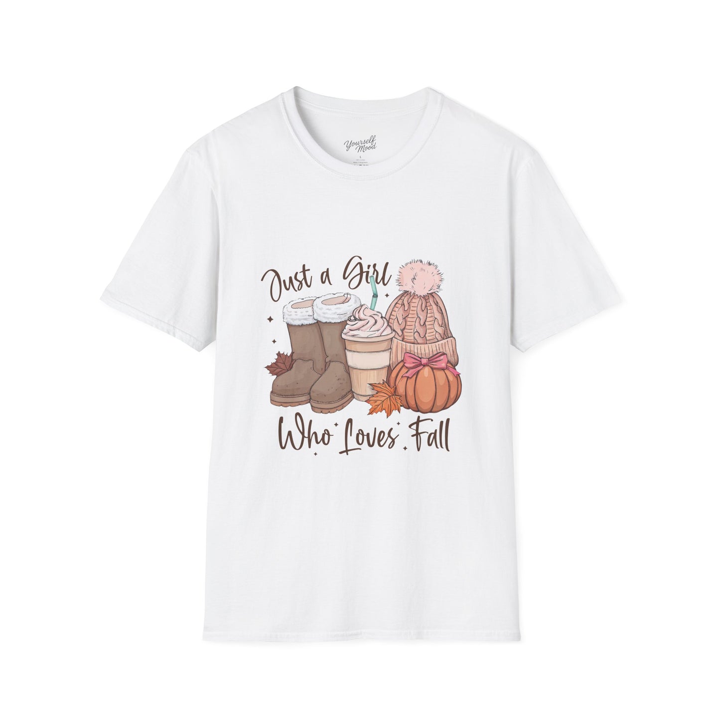 "Just a Girl Who Loves Fall" Softstyle T-Shirt, Tee Seasonal Fashion, Gift for, Halloween Celebration Wear