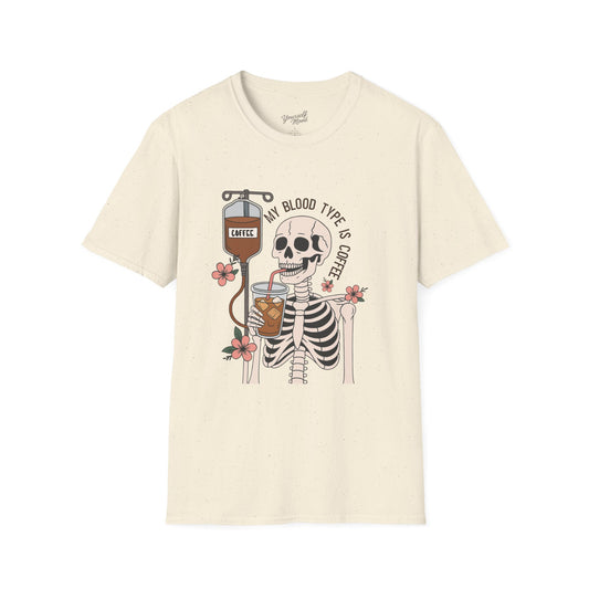 Coffee Lover Skeleton T-Shirt, Unisex Softstyle Tee, Halloween Outfit