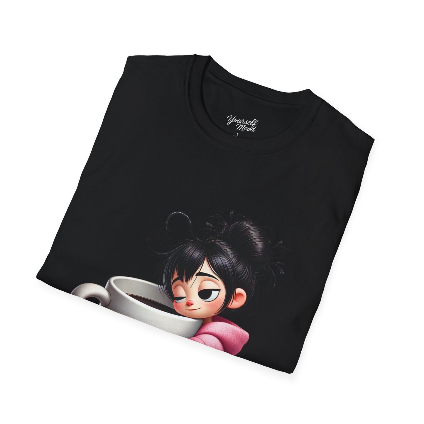 Cozy Graphic Tee with Cute Character, Tshirt for Coffee Lovers