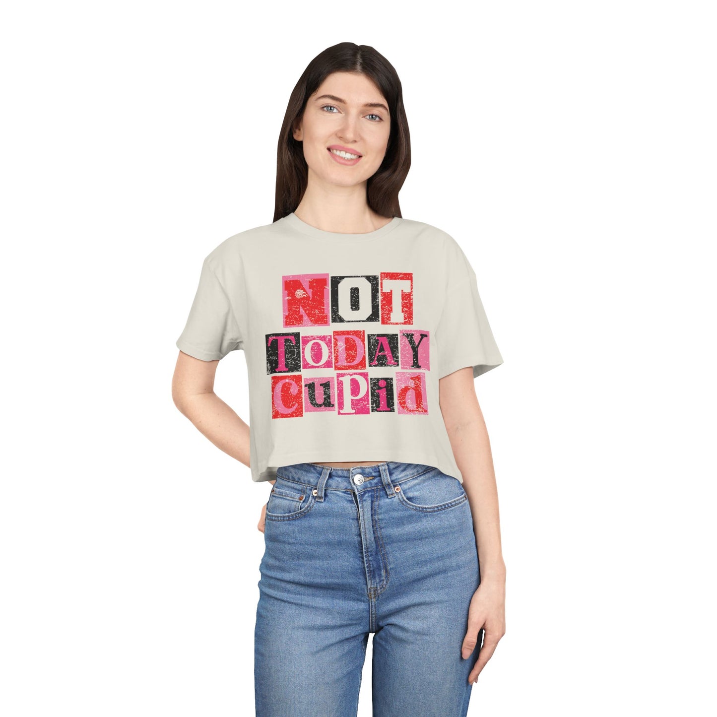Crop Tee — "Not Today Cupid" Graphic Valentine's Day Anti-Romance Shirt