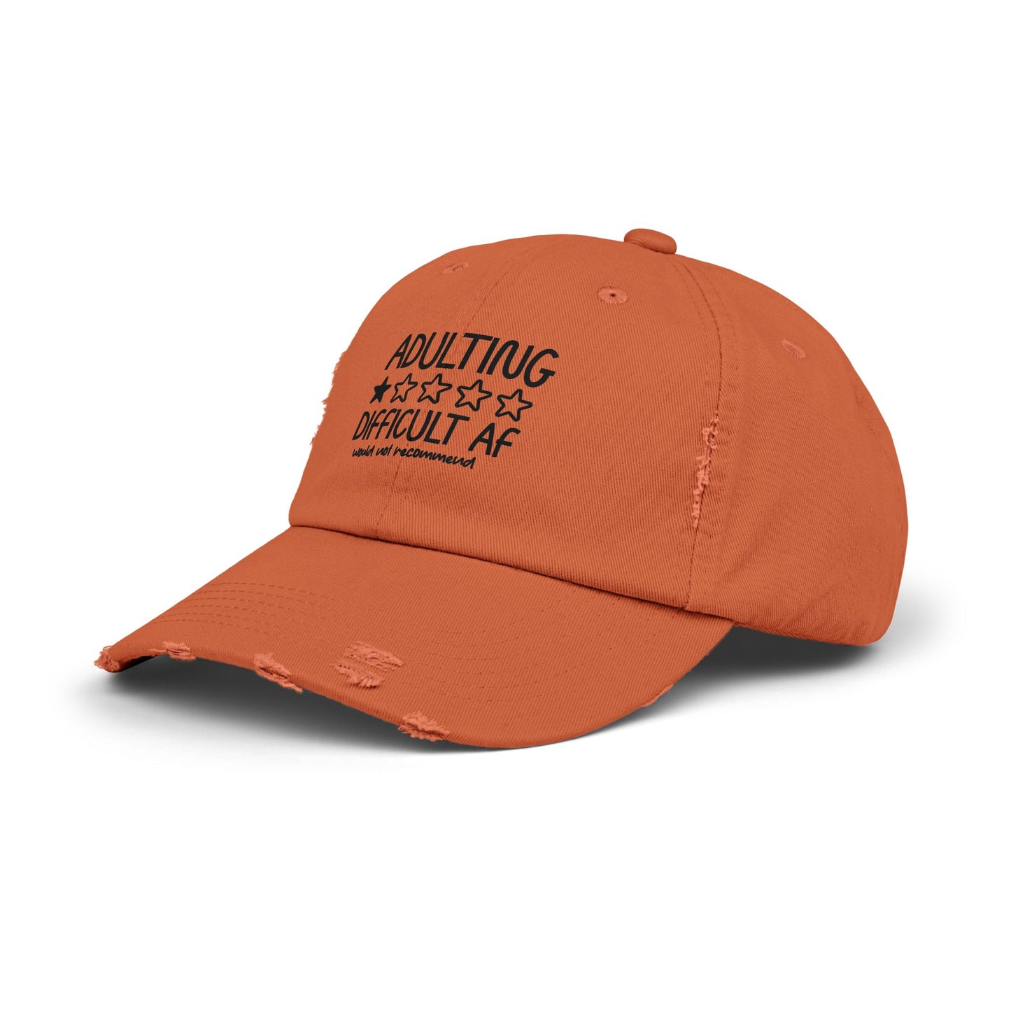 Adulting Difficult AF Distressed Cap — Funny Rating Graphic Hat