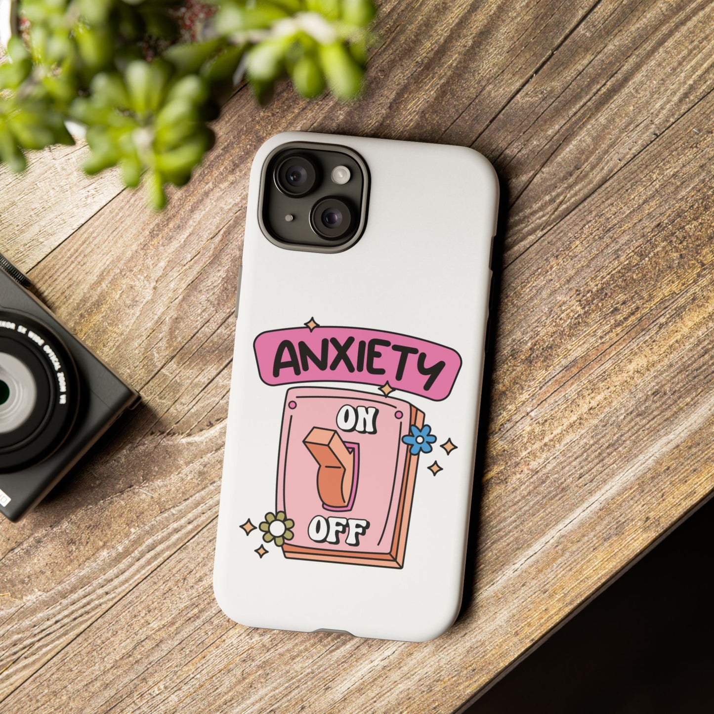 Anxiety On/Off Phone Case — Cute Pink Switch Mental Health Phone Cover