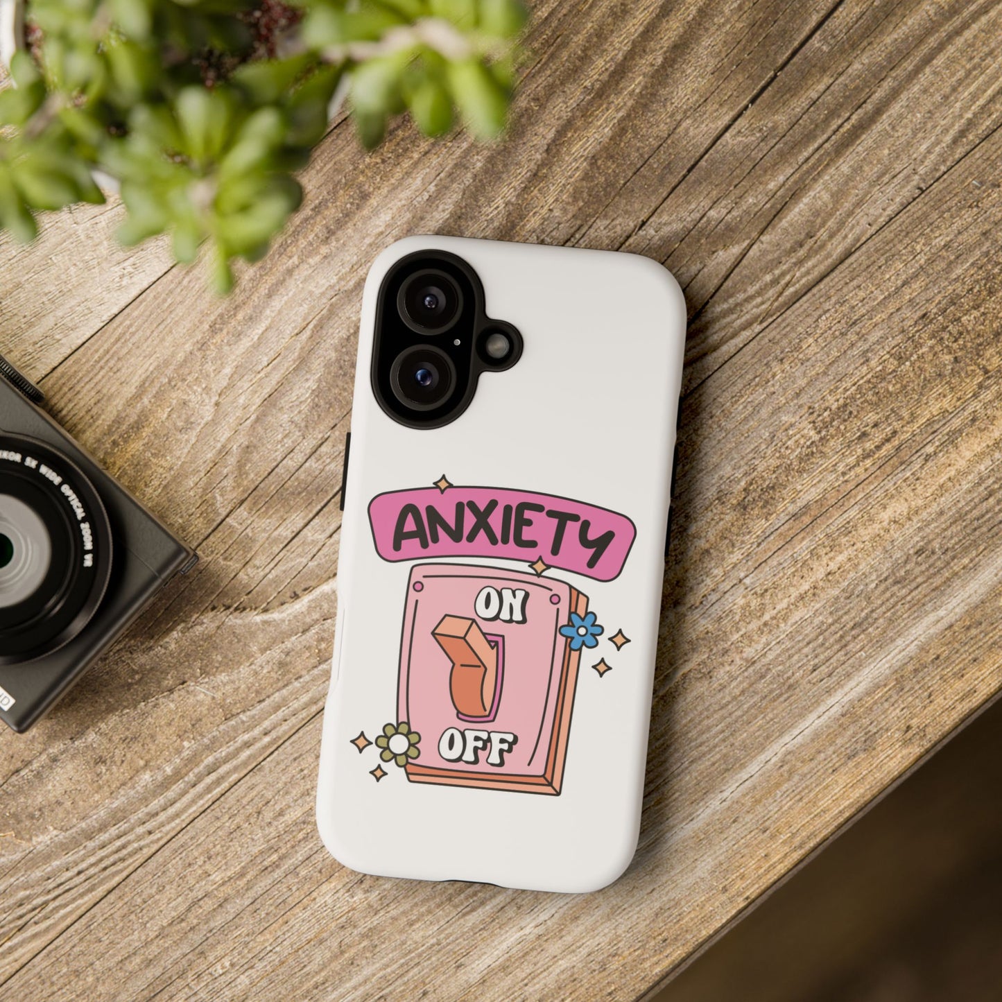 Anxiety On/Off Phone Case — Cute Pink Switch Mental Health Phone Cover