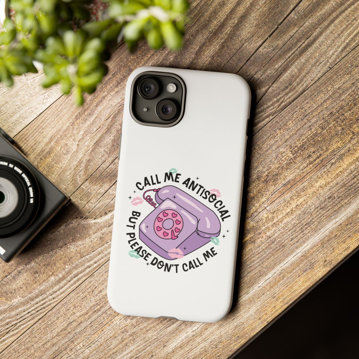 Phone Case — “Call Me Antisocial But Please Don’t Call Me” Cute Retro Telephone Design