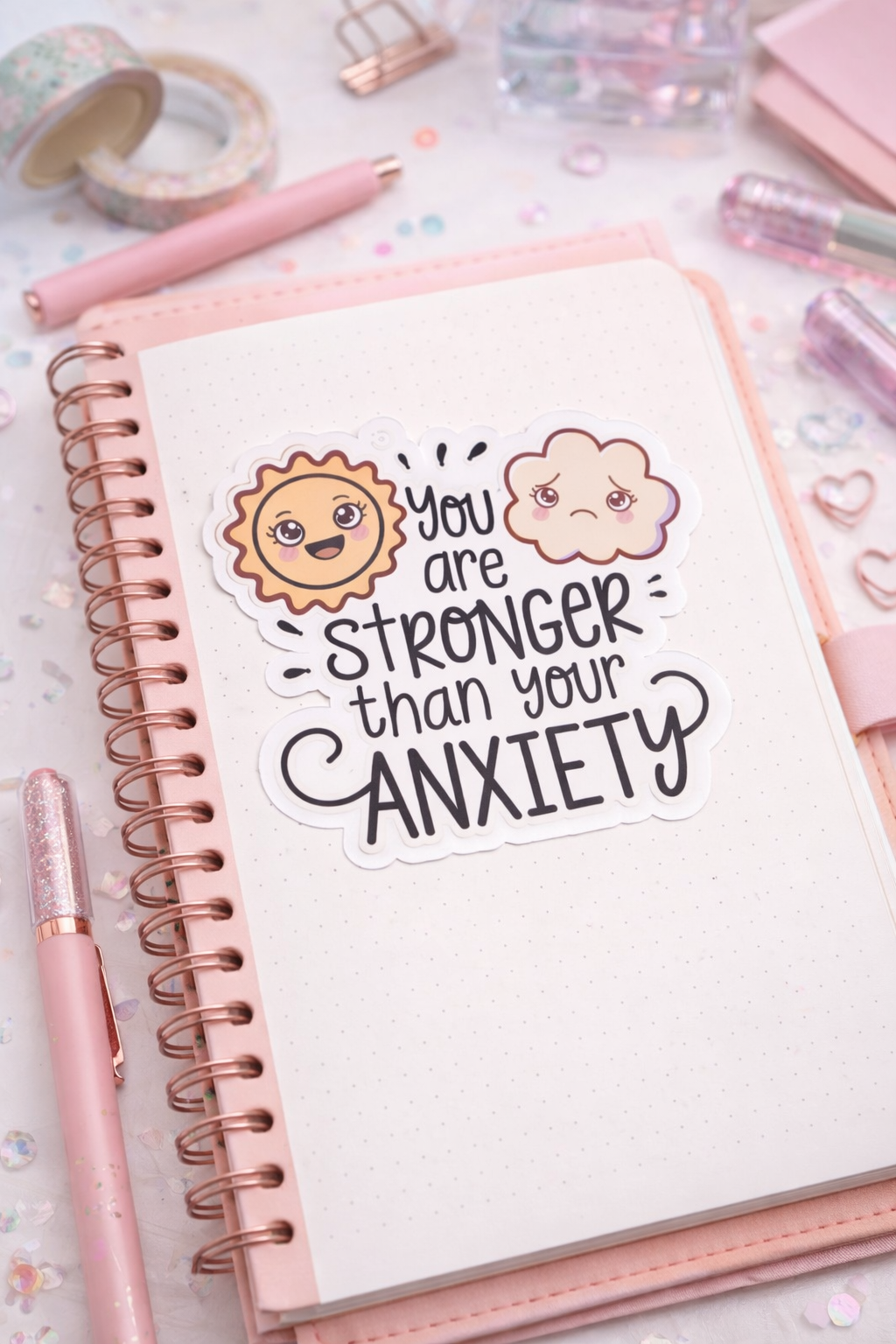 Sticker — You Are Stronger Than Your Anxiety Motivational Sun & Cloud