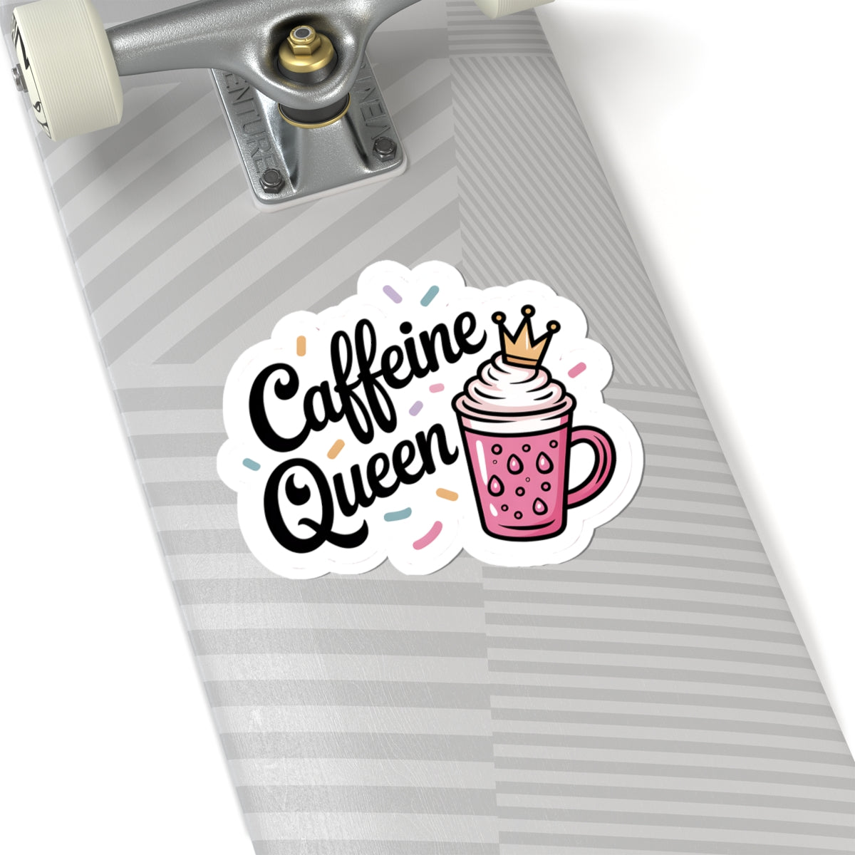 Caffeine Queen Sticker — Cute Pink Coffee Cup Decal with Crown