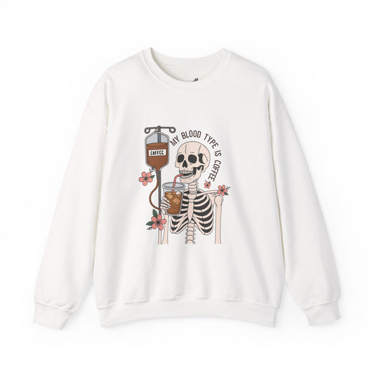 Coffee & Bones Skeleton Sweatshirt, Vintage Sweatshirt, Cute Halloween Sweatshirt