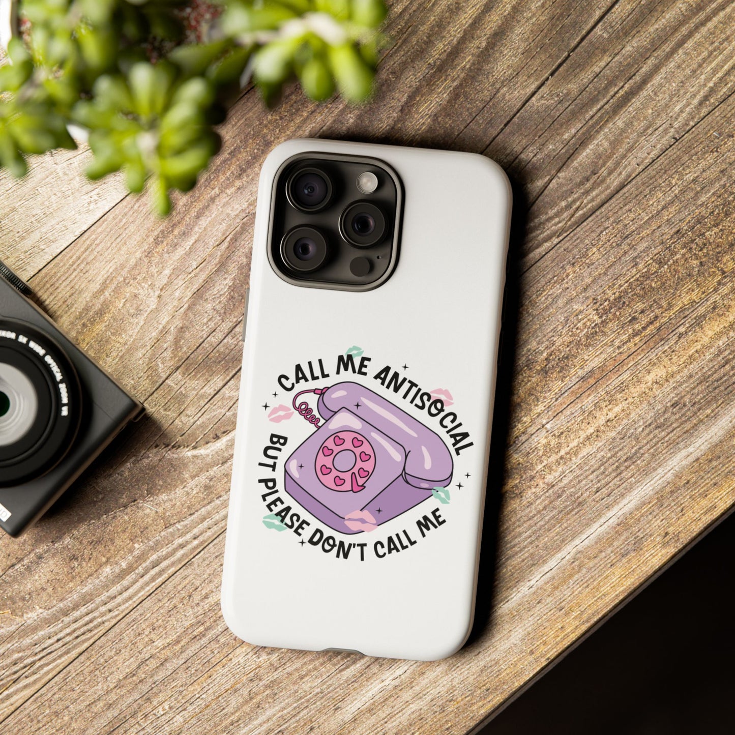 Phone Case — “Call Me Antisocial But Please Don’t Call Me” Cute Retro Telephone Design