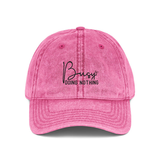 Busy Doing Nothing Embroidered Vintage Cap - Pink Washed Baseball Hat