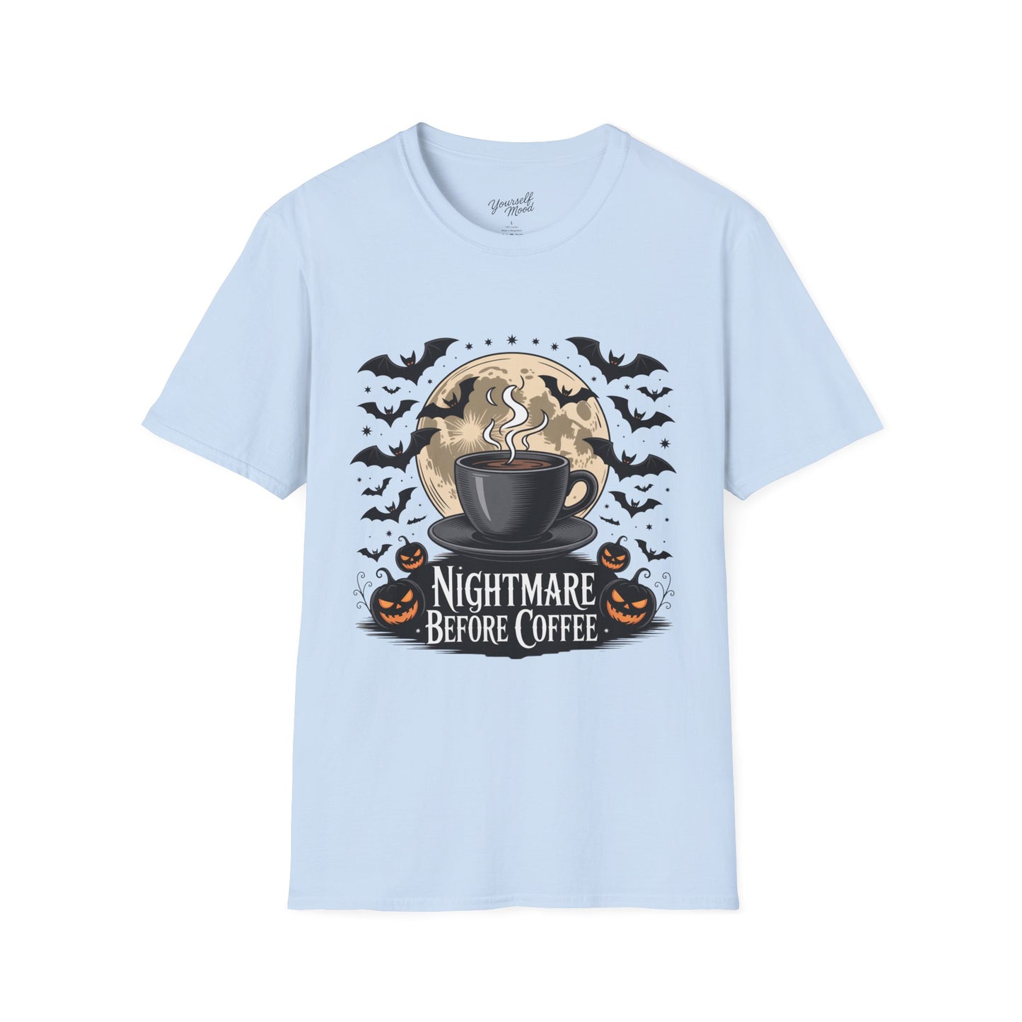 Nightmare Before Coffee T-Shirt, Unisex Softstyle Tee, Halloween Shirt, Coffee Lover Gift, Spooky Vibes Apparel