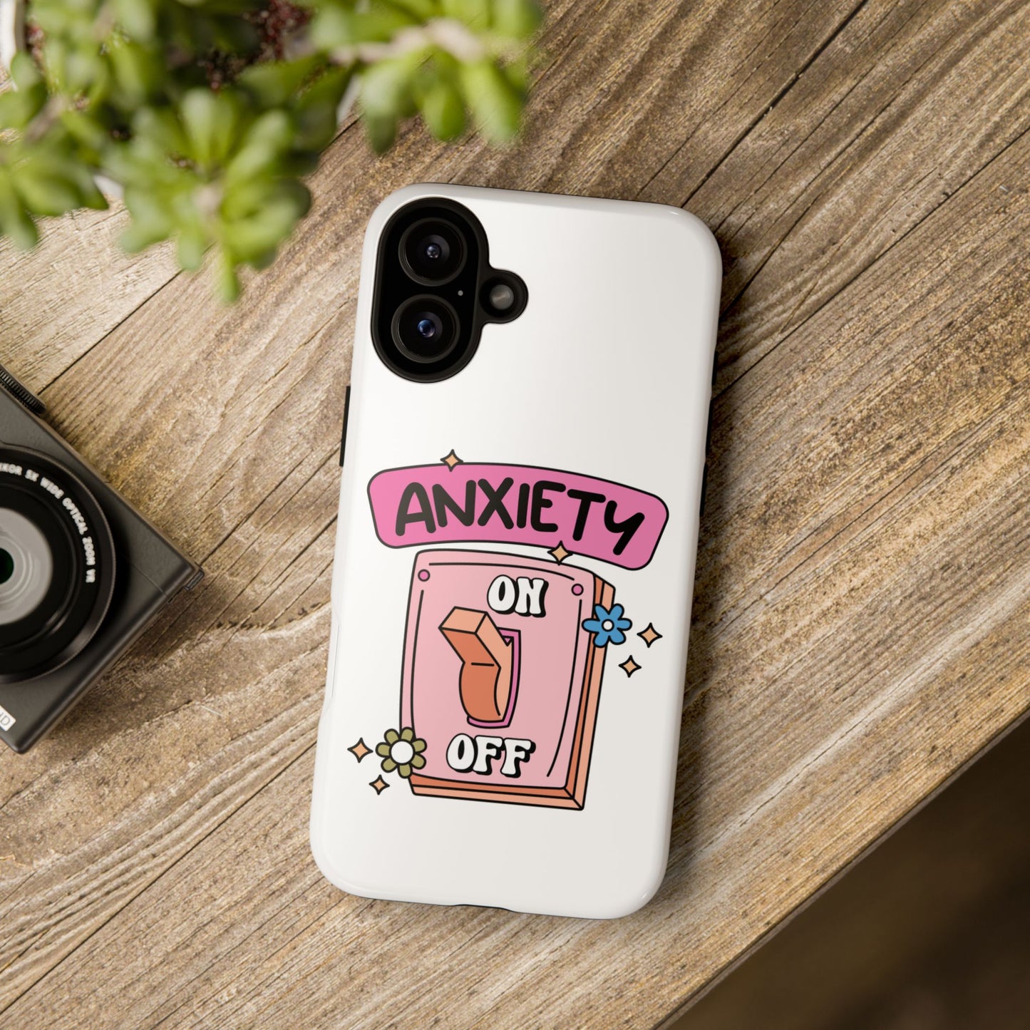 Anxiety On/Off Phone Case — Cute Pink Switch Mental Health Phone Cover