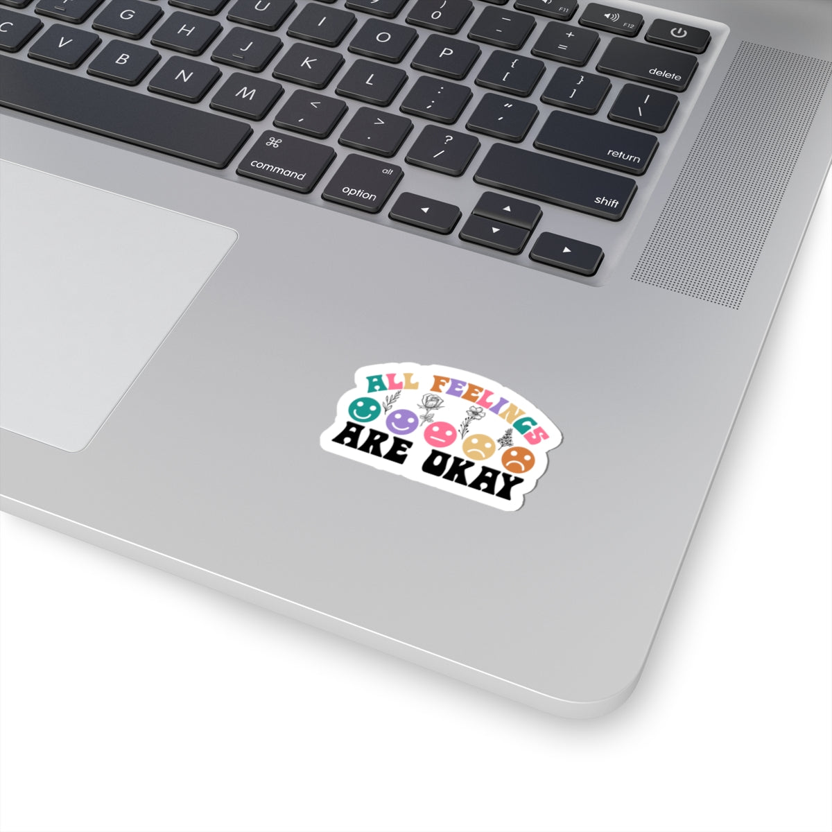 All Feelings Are Okay Kiss-Cut Sticker — Rainbow Smiley Mental Health Decal