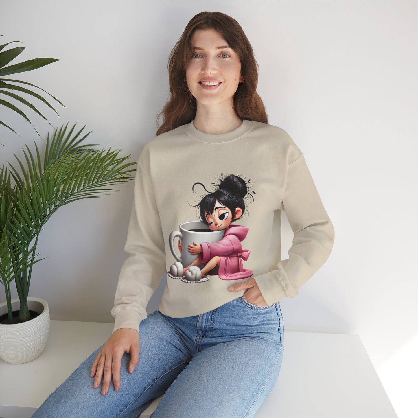 Girl Hugging Coffee - Sweatshirt