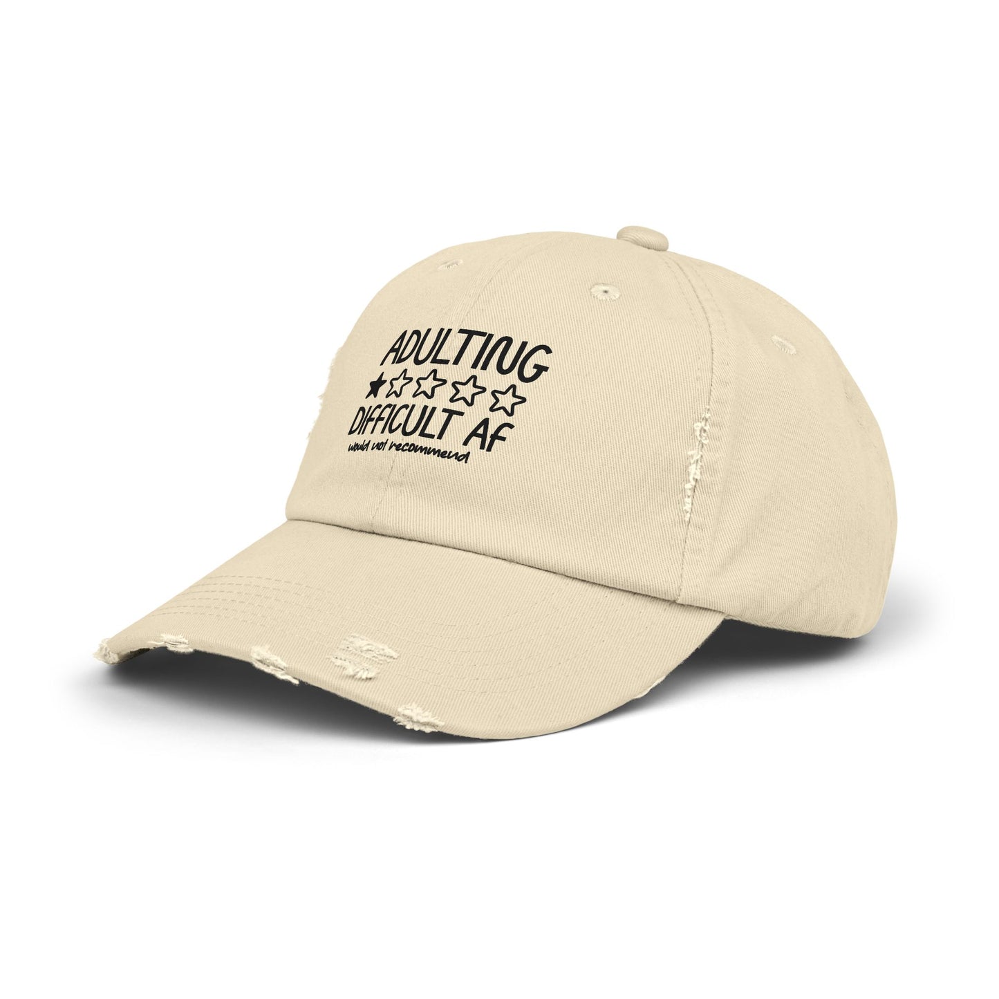 Adulting Difficult AF Distressed Cap — Funny Rating Graphic Hat