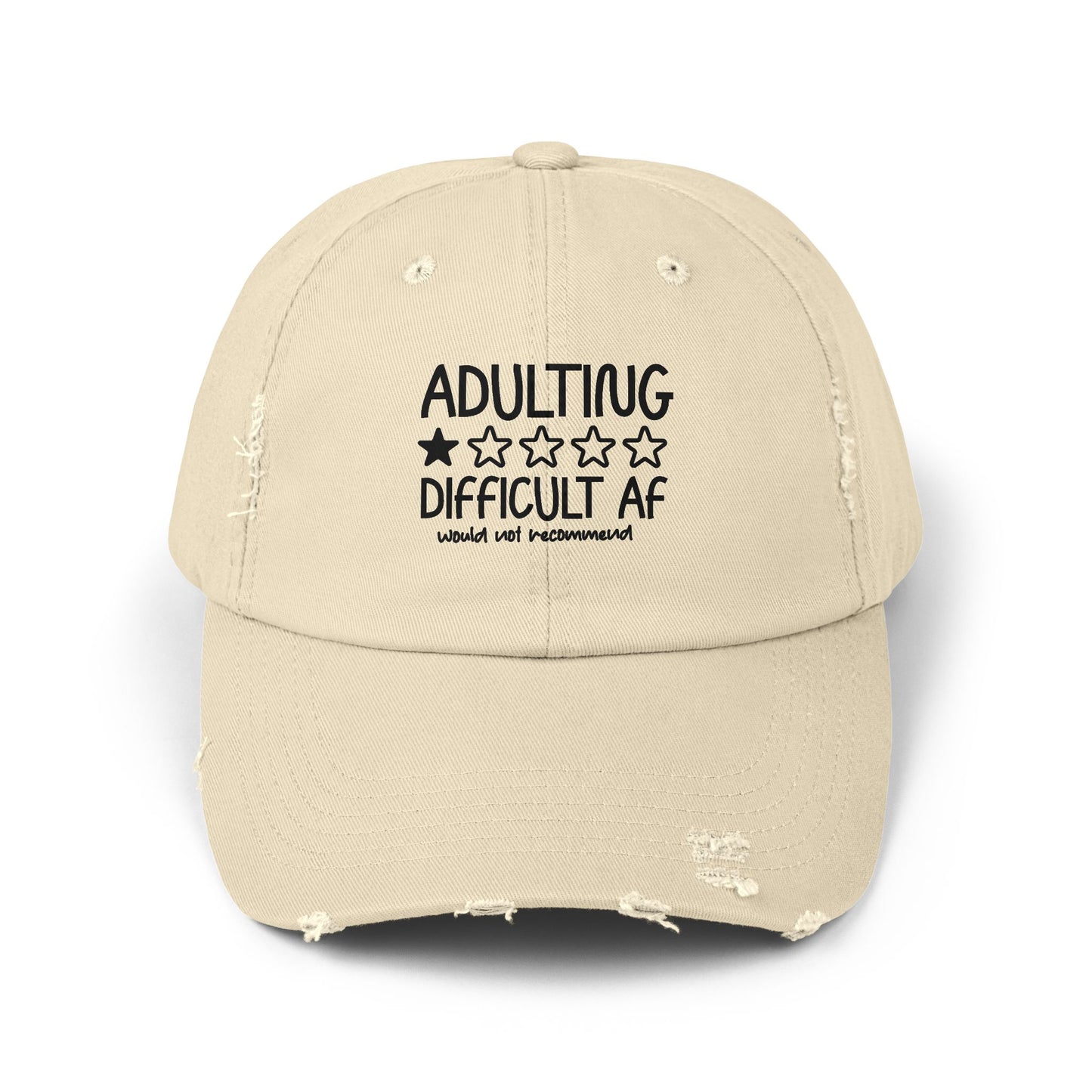 Adulting Difficult AF Distressed Cap — Funny Rating Graphic Hat