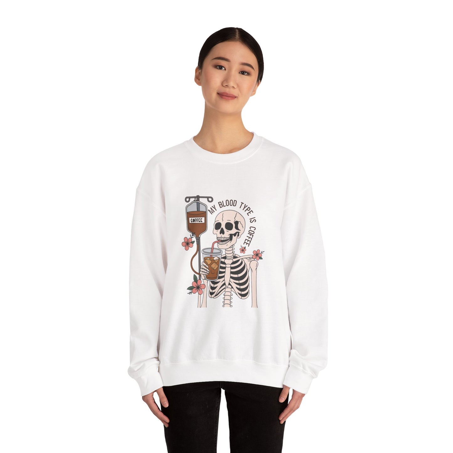 Coffee & Bones Skeleton Sweatshirt, Vintage Sweatshirt, Cute Halloween Sweatshirt