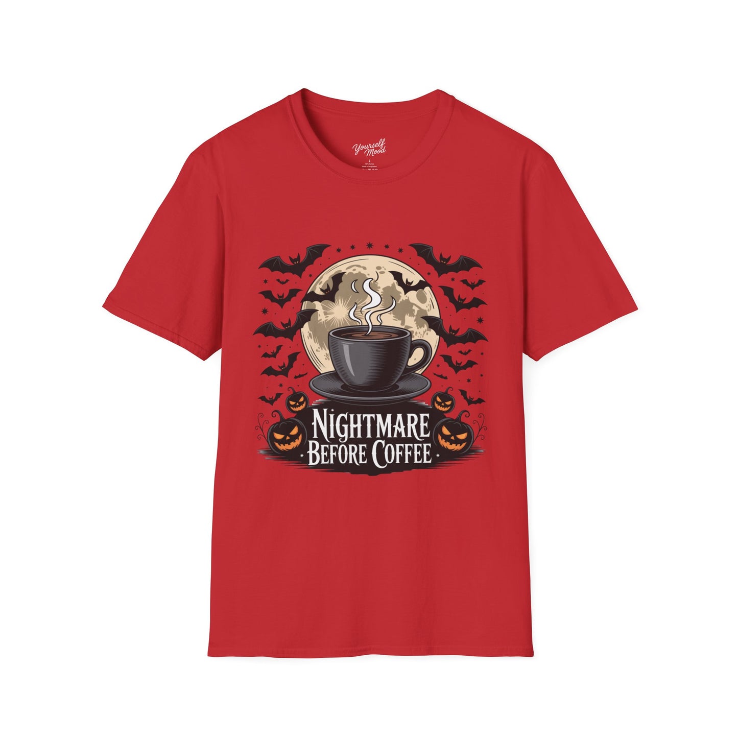 Nightmare Before Coffee T-Shirt, Unisex Softstyle Tee, Halloween Shirt, Coffee Lover Gift, Spooky Vibes Apparel