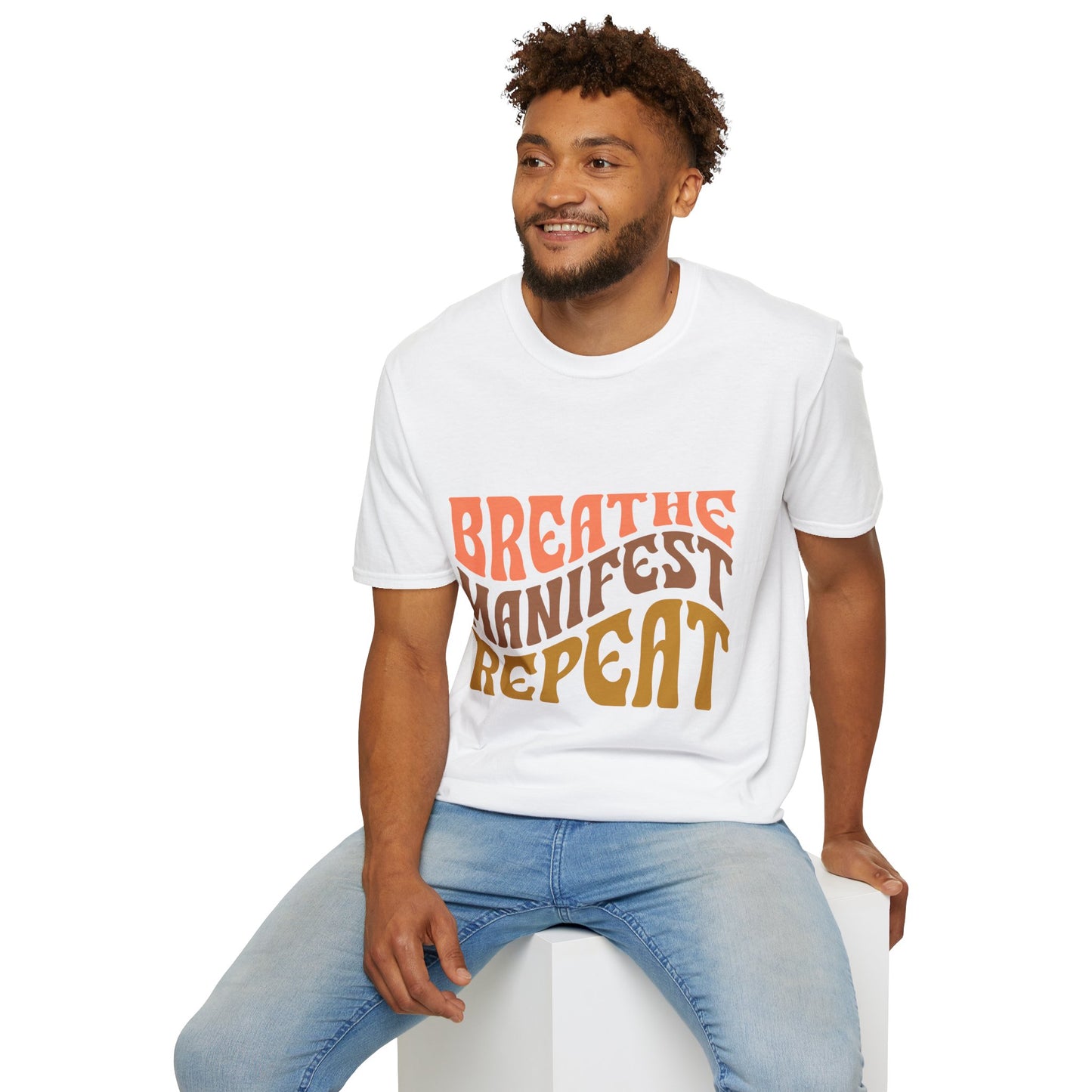Breathe Manifest Repeat unisex T-Shirt, Positive Vibes, Tee.